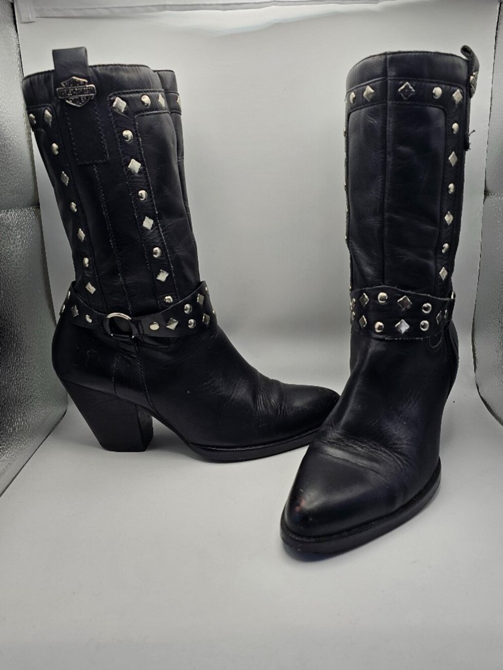 Harley‑Davidson “Strut” Studded Leather Mid‑Calf Boots, Women’s 6.5